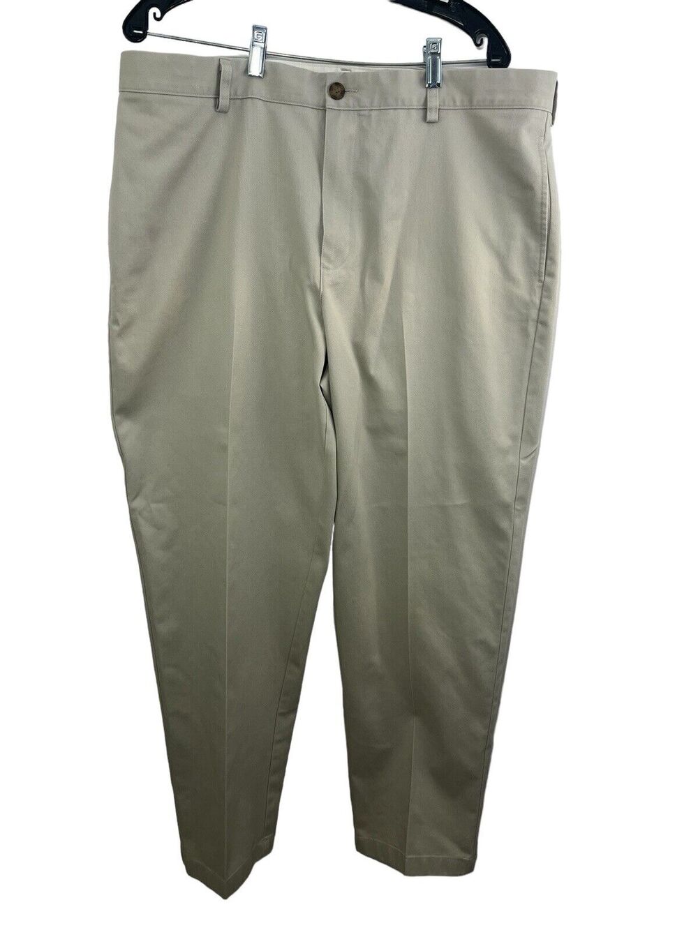 LL Bean Mens 37 Wrinkle Free Chino Pants Flat Front Light Khaki Classic Preppy
